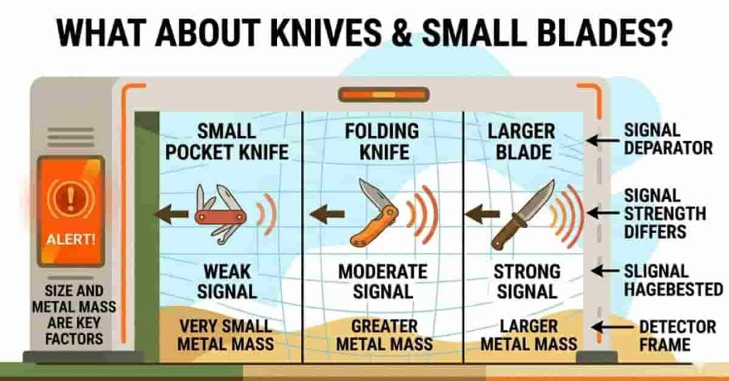 infographic showing knife sizes affecting metal detector signal strength