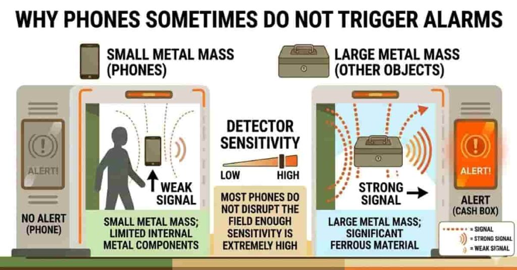 diagram comparing smartphone metal mass and metal detector detection signals