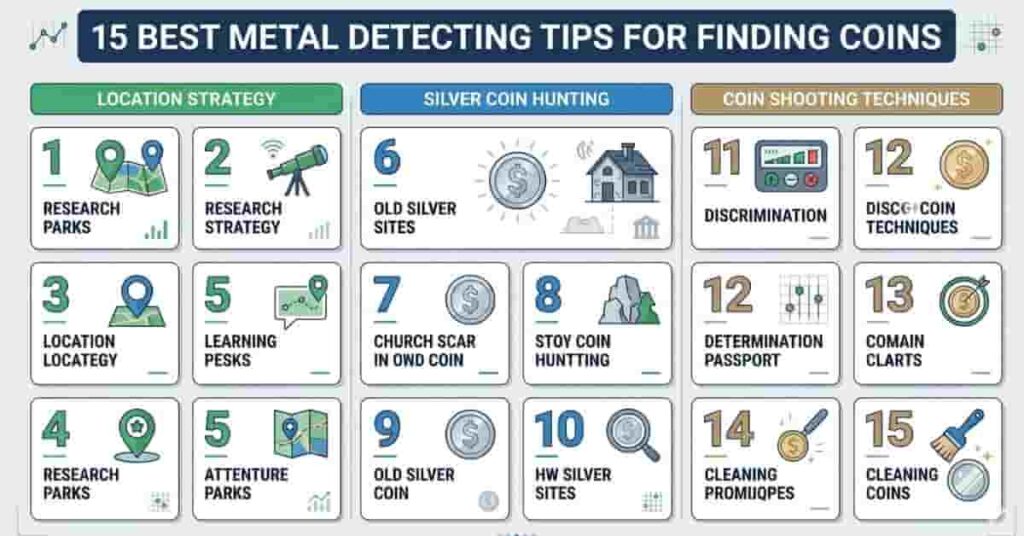 15 metal detecting tips for coins structured infographic guide for beginners