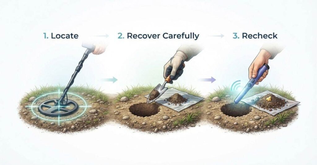 Investigating promising metal detector signals for gold