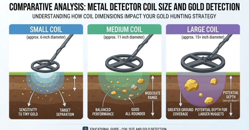 Metal detector coil size comparison for small gold and deeper nuggets