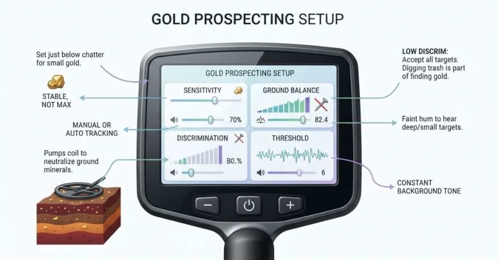 Metal detector settings for finding gold