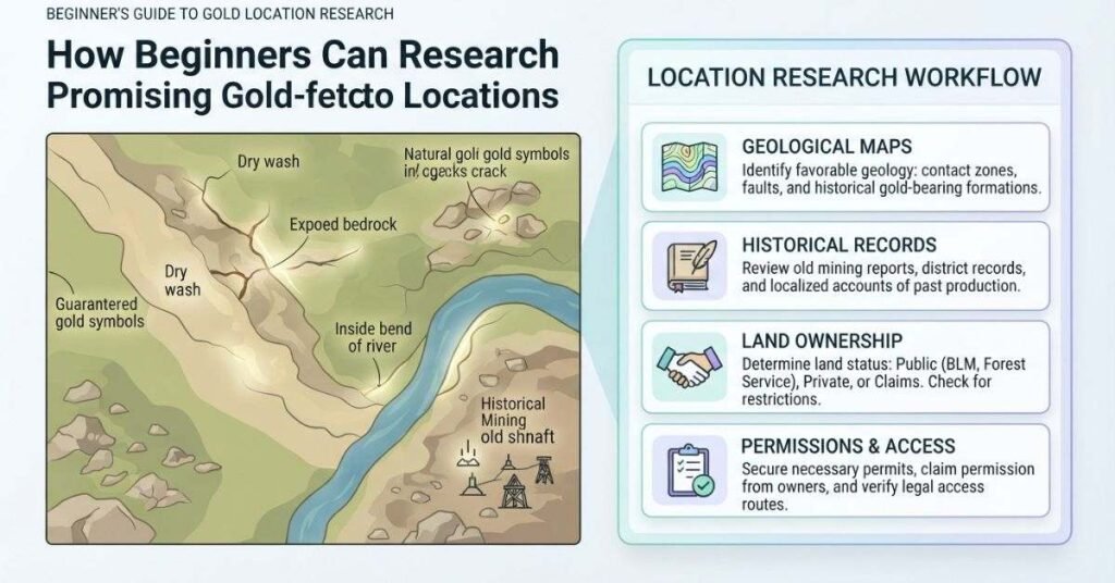Researching promising gold locations for metal detecting