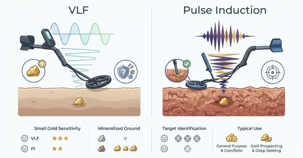 VLF vs pulse induction metal detectors comparison for gold detecting